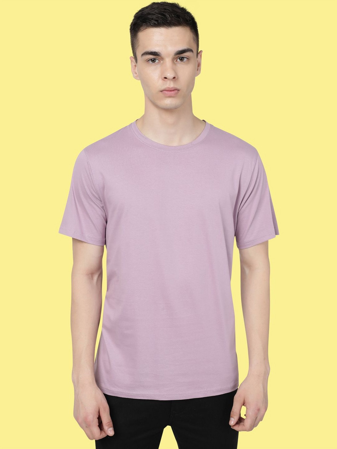 

MANTICORE Men Solid Round Neck Cotton T-shirt, Purple