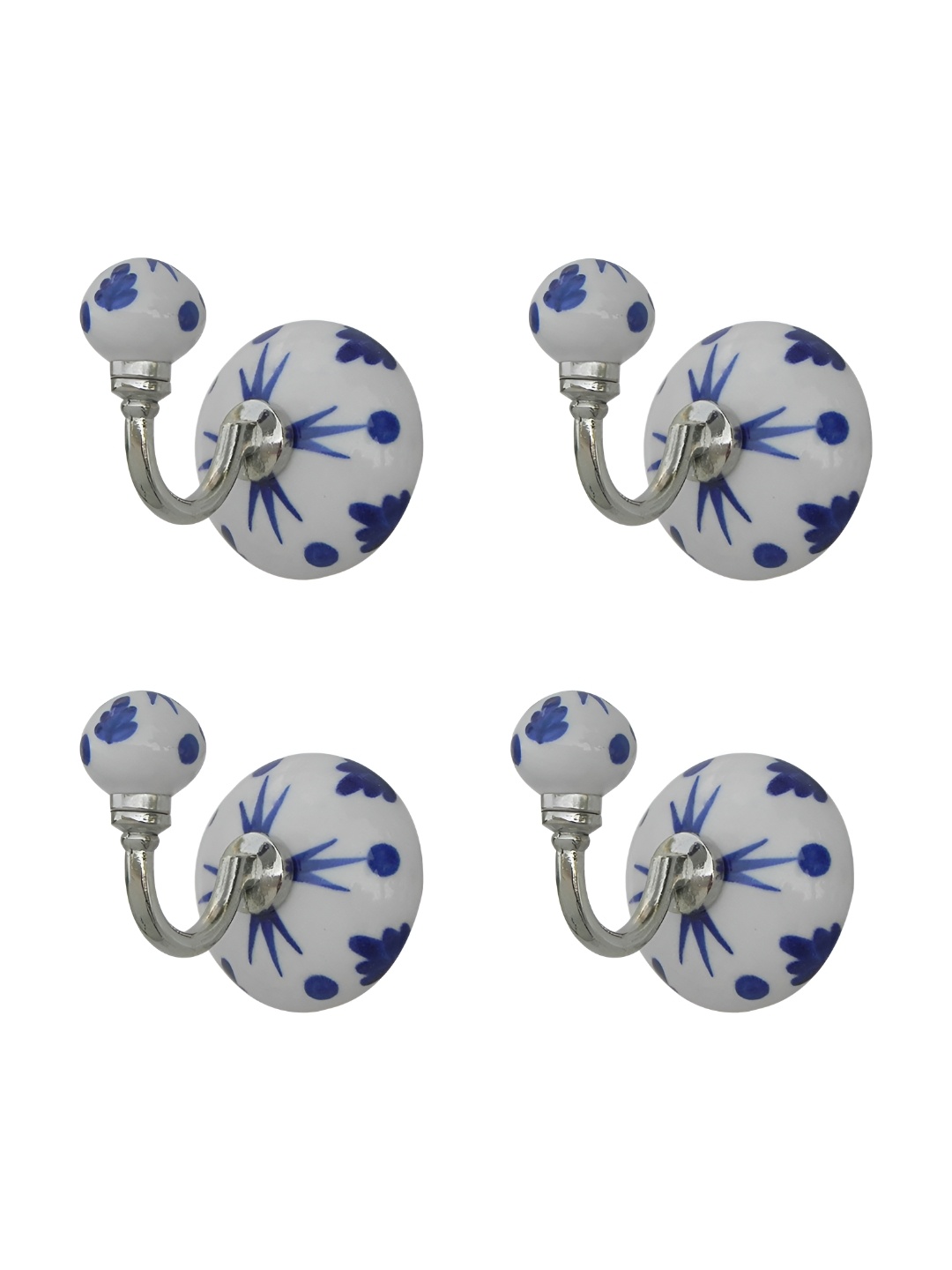 

Indianshelf Blue & White 4 Pieces Printed Wall Hooks