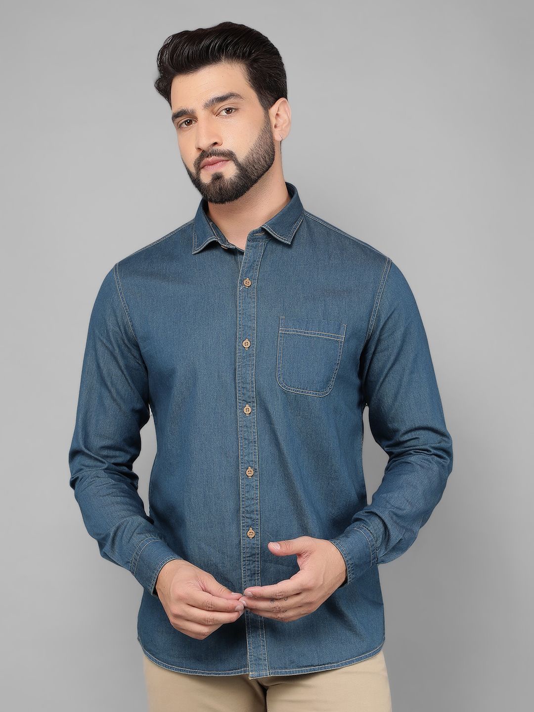 

Canary London Men Smart Slim Fit Pocket Casual Shirt, Blue