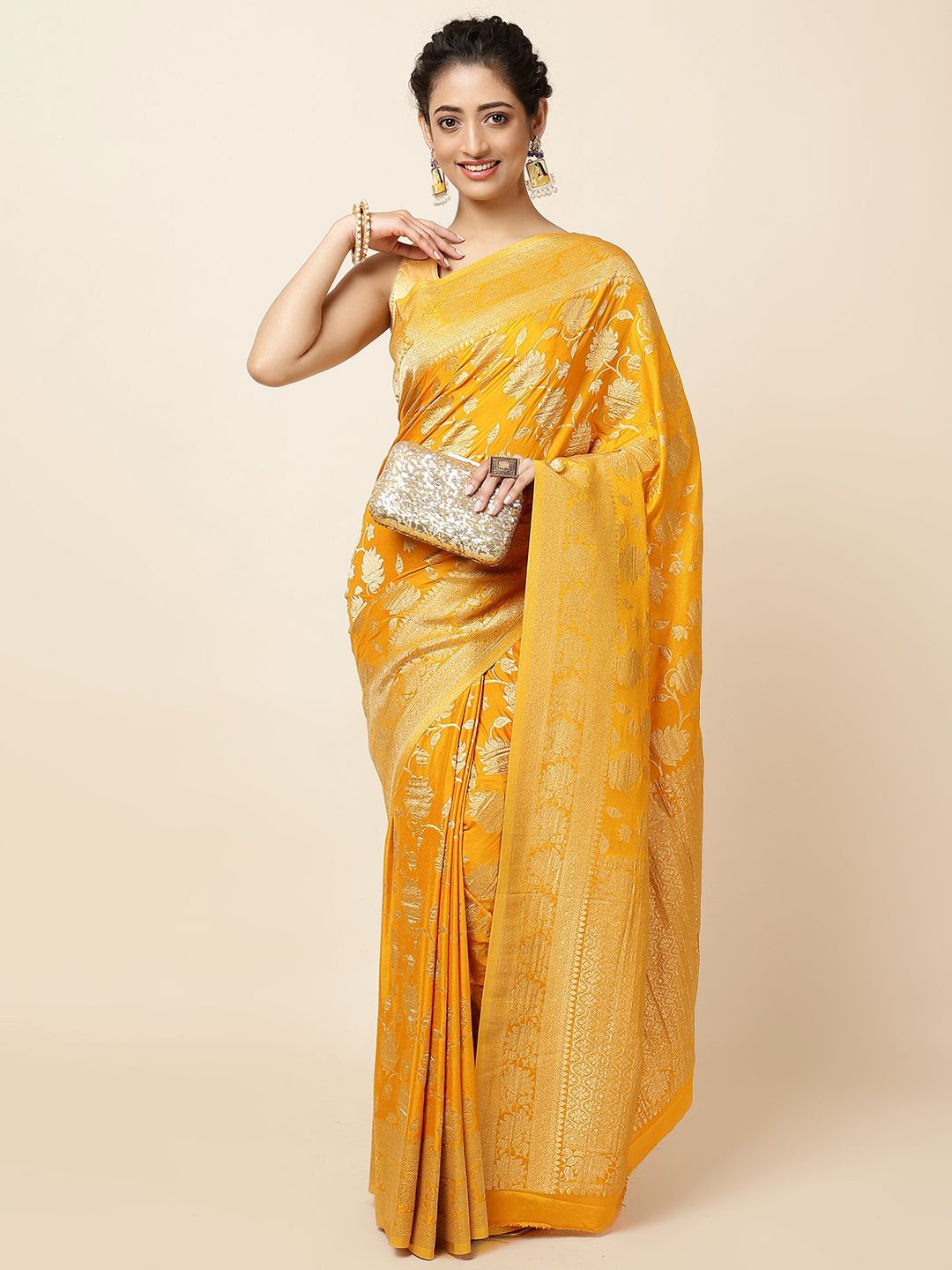 

Meena Bazaar Woven Design Zari Saree, Yellow