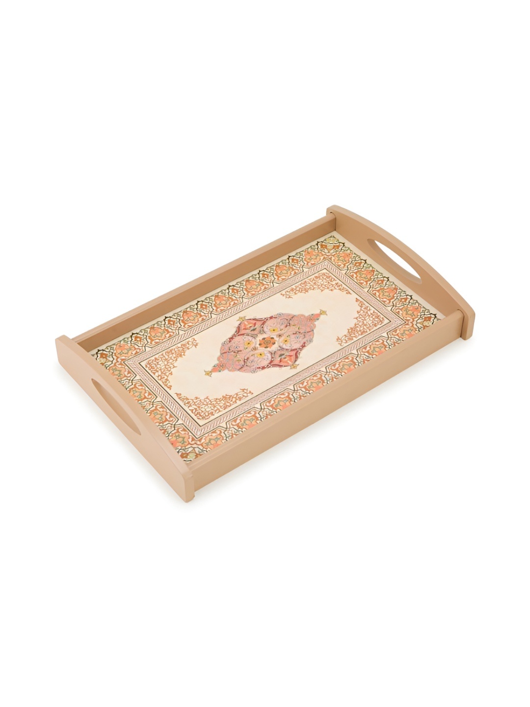 

Fabindia Beige & Orange Ethnic Motifs Printed Wooden Serving Tray