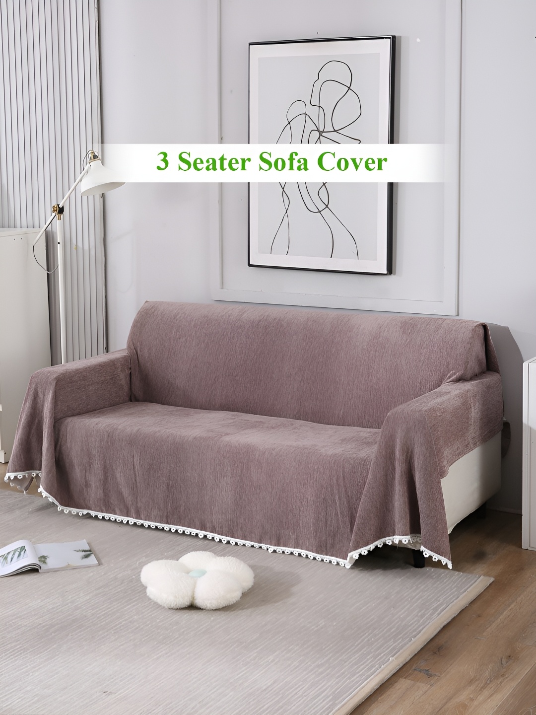 

HOKIPO Brown & White Chenille 3 Seater Sofa Throw