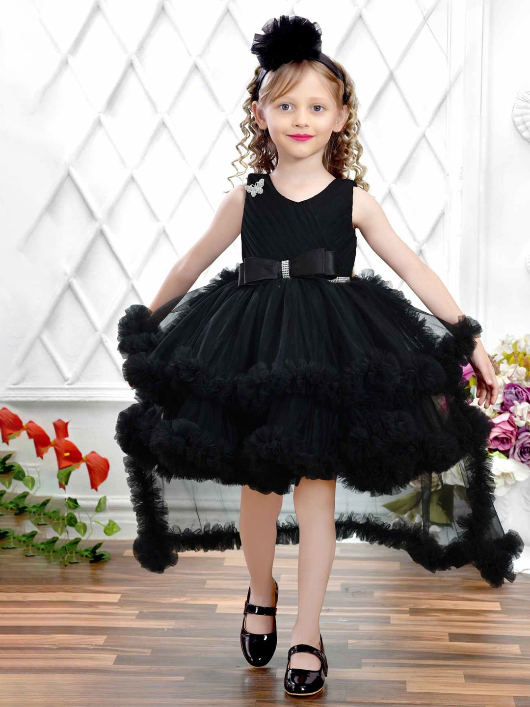 

Lagorii Girls Embellished Net Empire Maxi Dress, Black