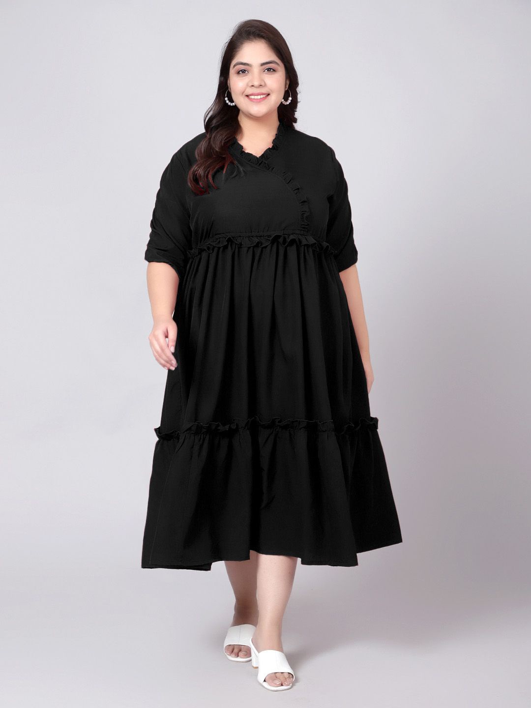 

Indietoga Women Plus Size Ruffled Tiered A-Line Maxi Dress, Black