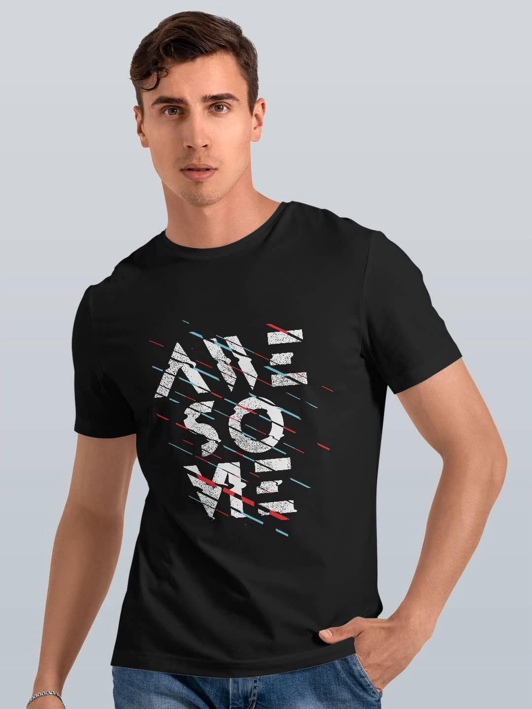 

macmerise Men Printed Raw Edge T-shirt, Black