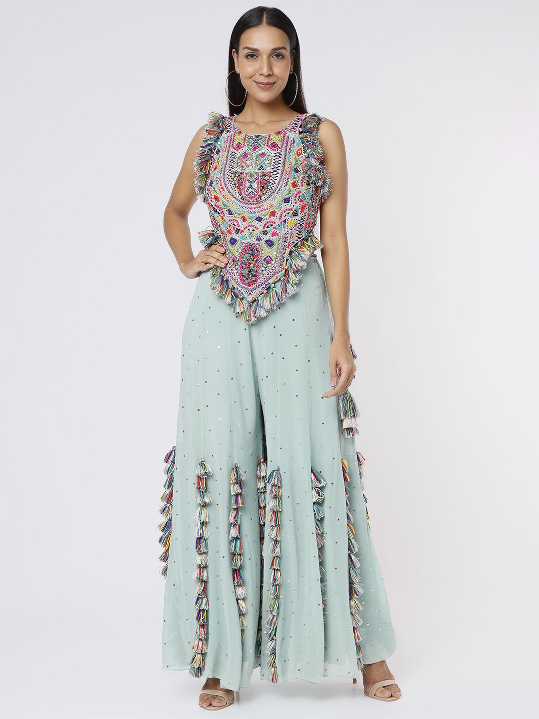 

Payal Singhal Embroidered Top With Palazzo Co-Ords, Blue