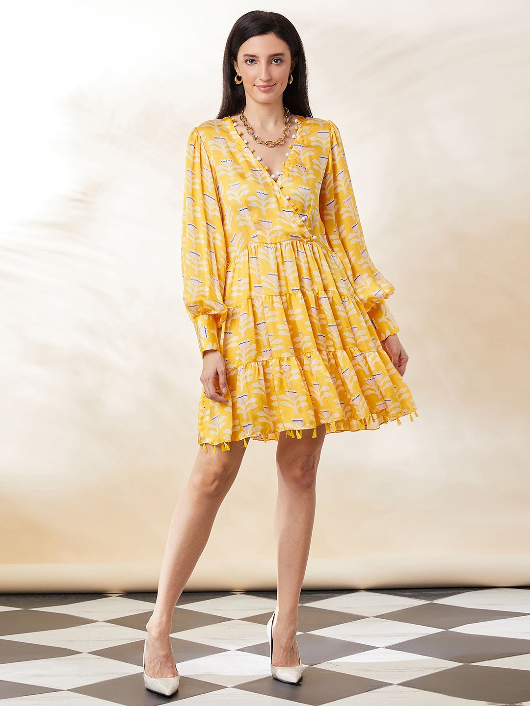 

SEVENDC Floral Print Satin Top, Yellow