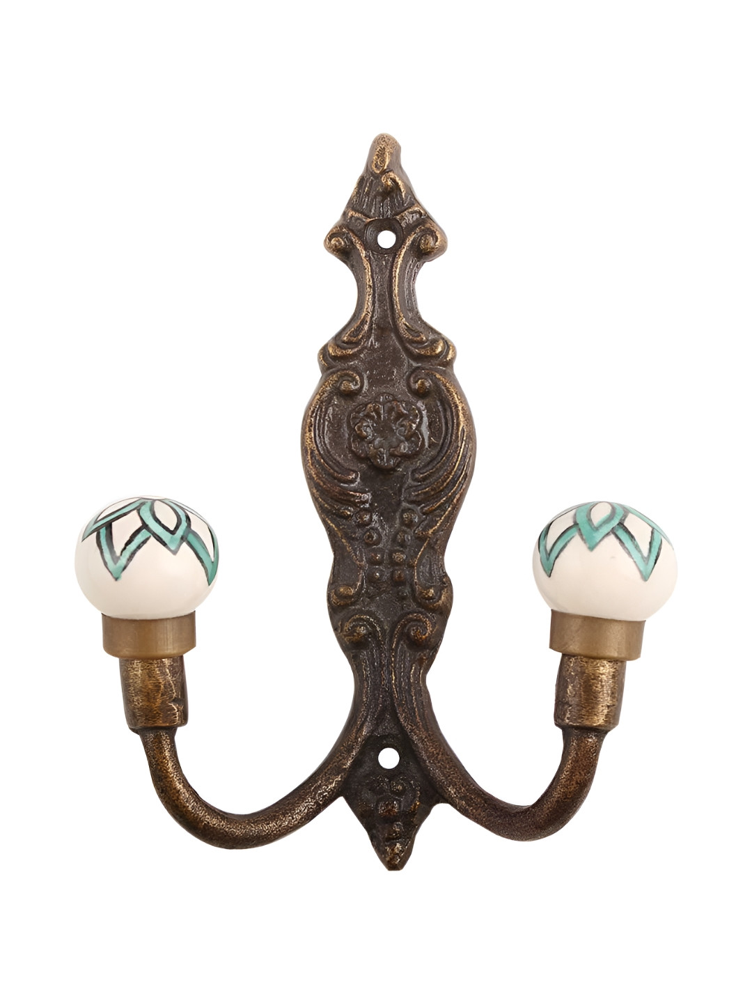 

Indianshelf Metallic Toned & Green 4 Pieces Printed & Textured Metal Hooks
