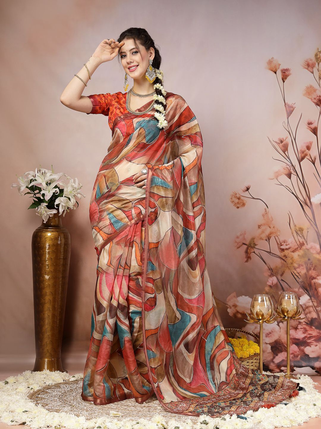 

Stylum Geometric Zari Saree, Pink