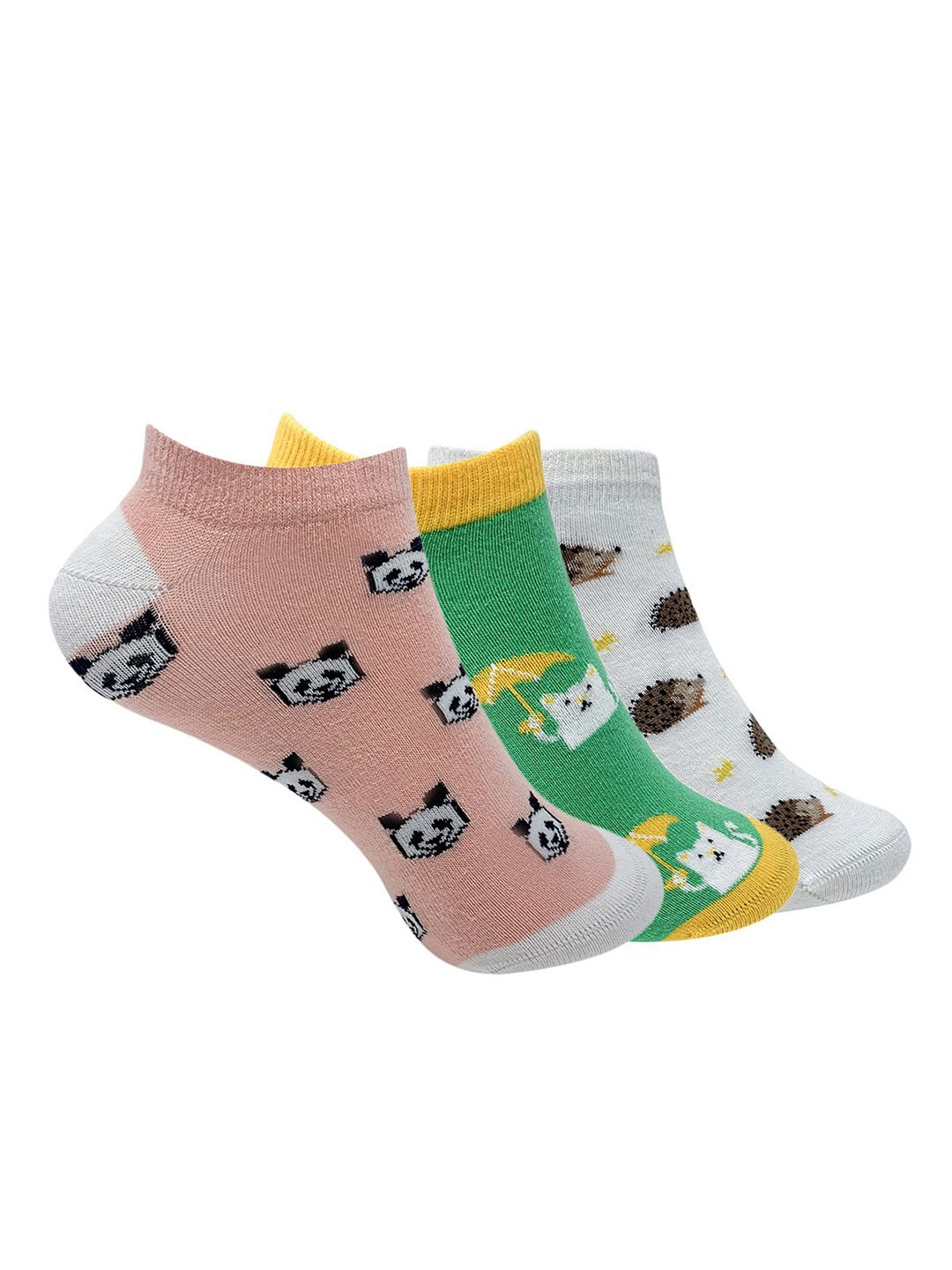 

Mint & Oak Women Pack Of 3 Patterned Low Cut Ankle-Length Socks, Green