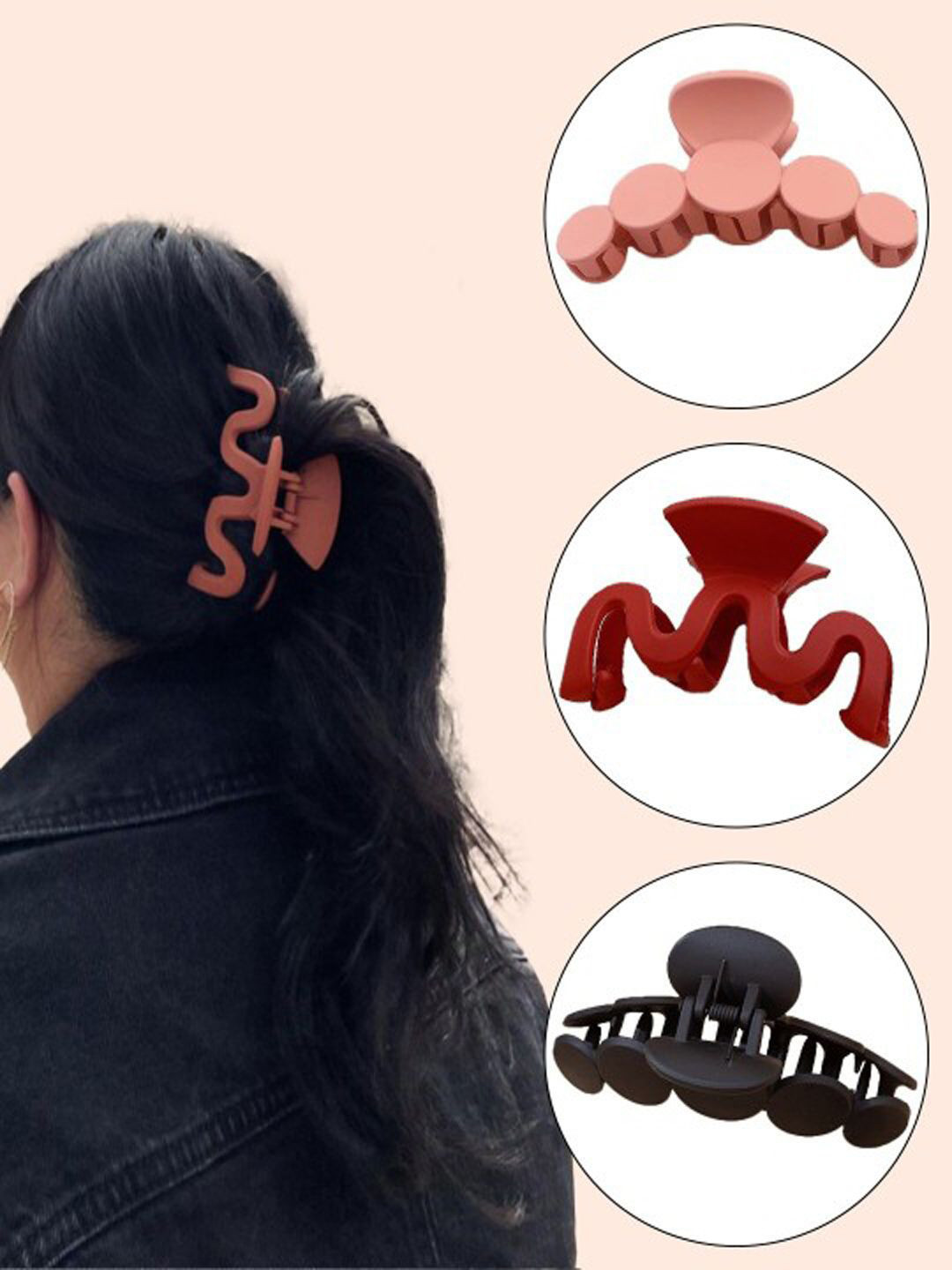 

Softwrap Women Set of 3 Claw Clip, Black