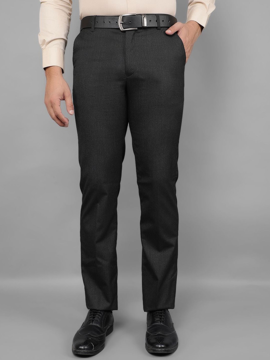 

Canary London Men Smart Slim Fit Wrinkle Free Formal Trousers, Grey