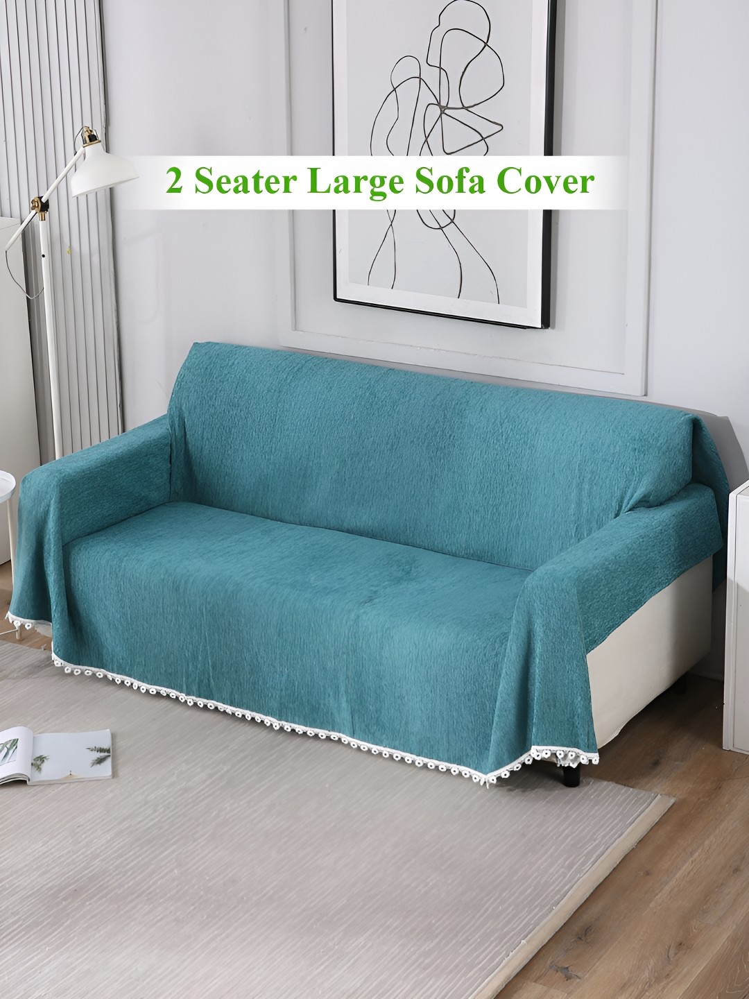 

HOKIPO Green & White Self-Design 2 Seater Throw Blanket