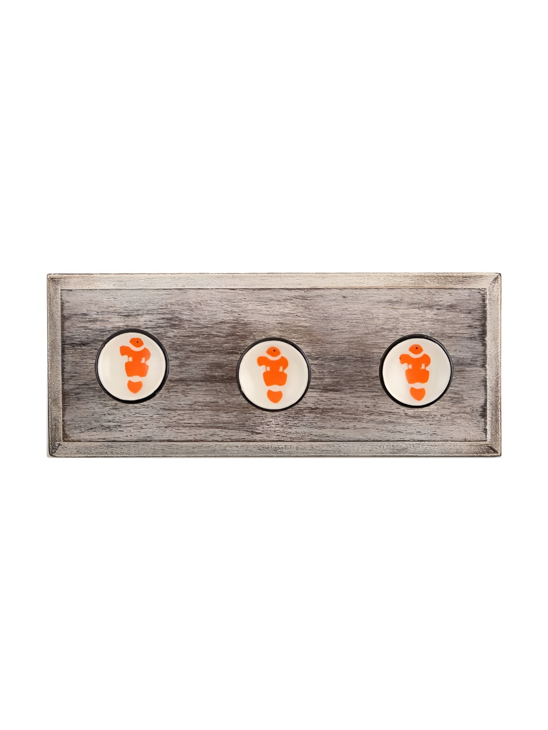 

Indianshelf Orange & White 4 Pieces Printed Wooden Hooks