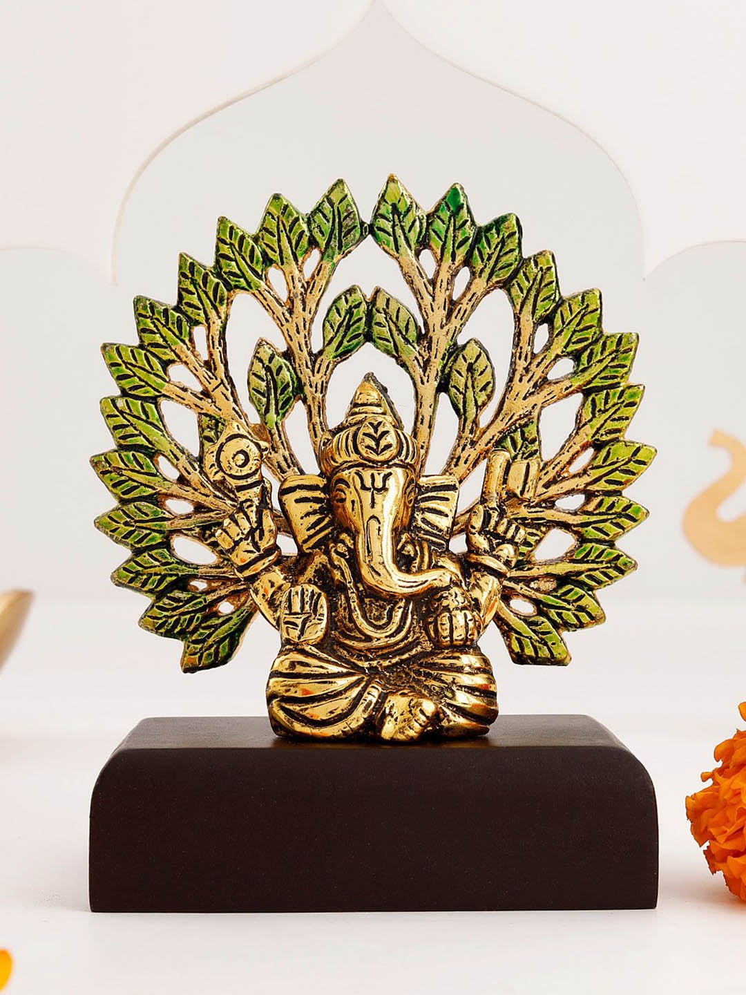 

IGP Green Tree Lord Ganesha With Wooden Stand-Shaped Showpieces, Gold