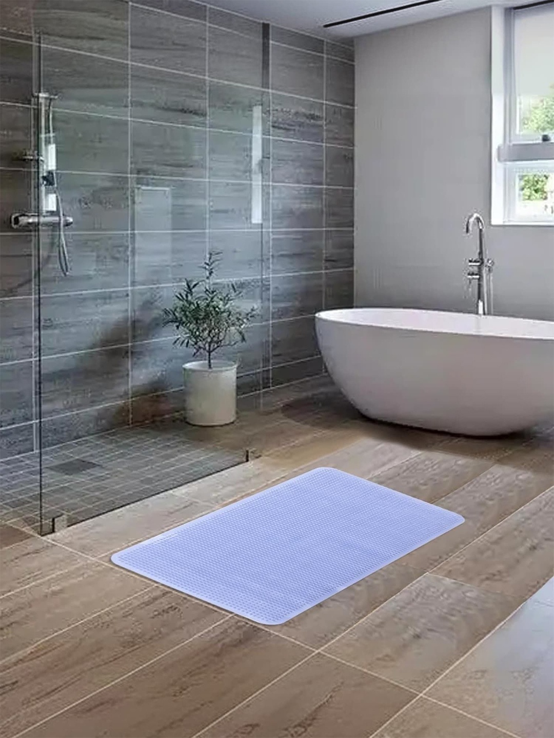 

Kuber Industries Blue 5 Pieces 240 GSM Non Slip Bath Rugs