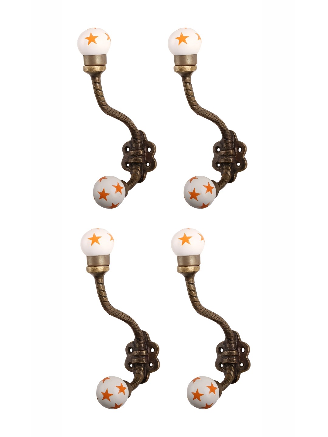 

Indianshelf White & Orange 4 Pieces Printed Metal Utility Hooks