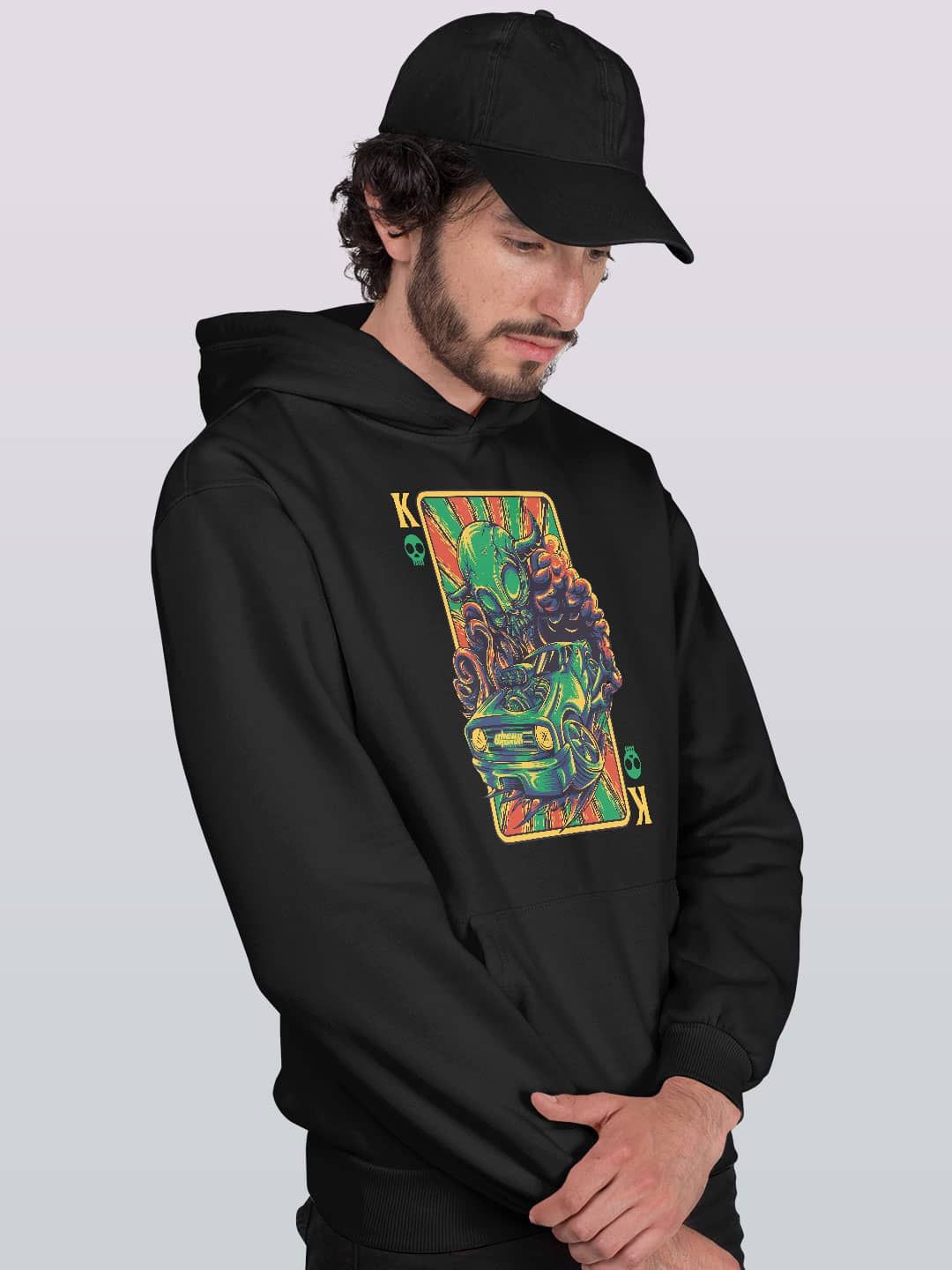 

macmerise Men Printed Hooded Sweatshirt, Black