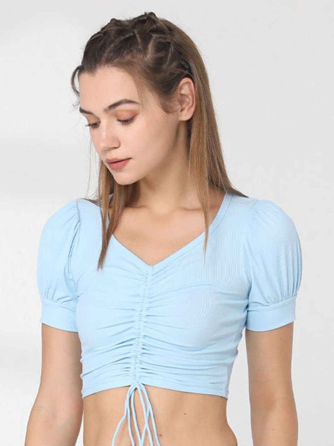 

LULU & SKY Sweetheart Neck Puff Sleeve Crop Top, Blue