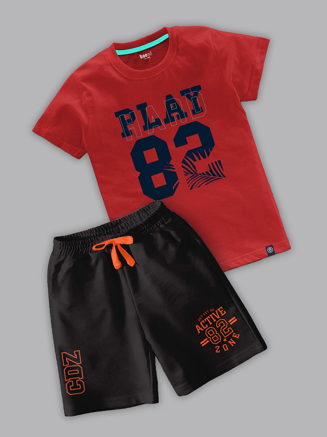 

BAESD Boys Printed Round Neck T-shirt with Shorts, Red