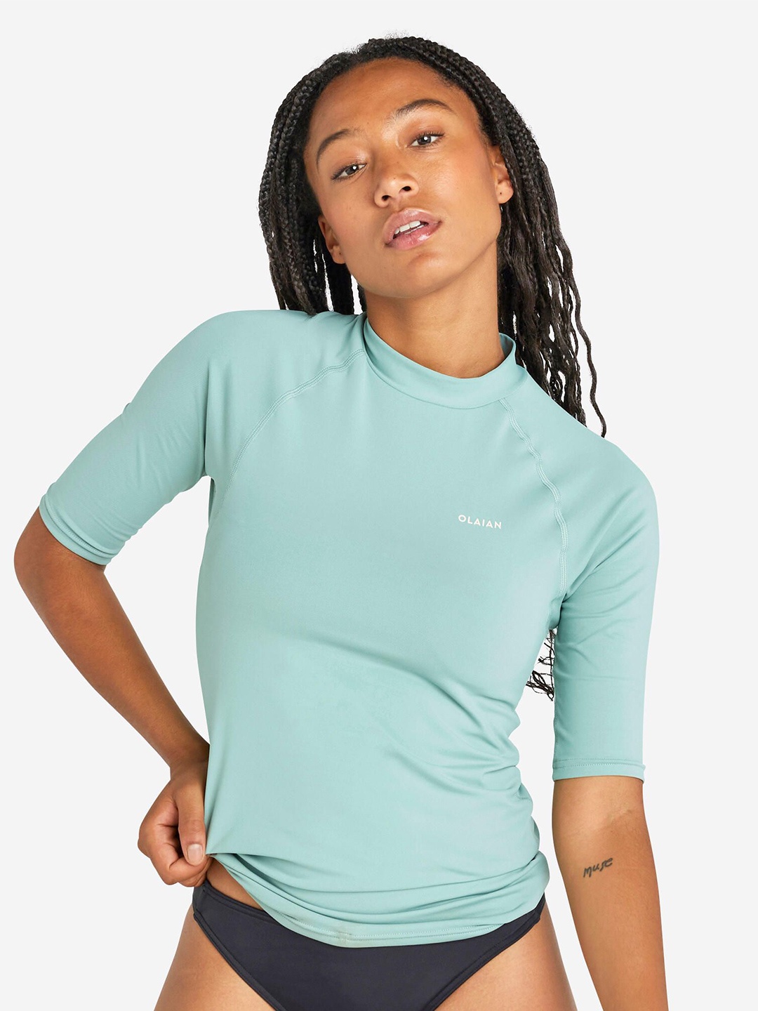 

OLAIAN By Decathlon Women High Neck Tshirts, Blue