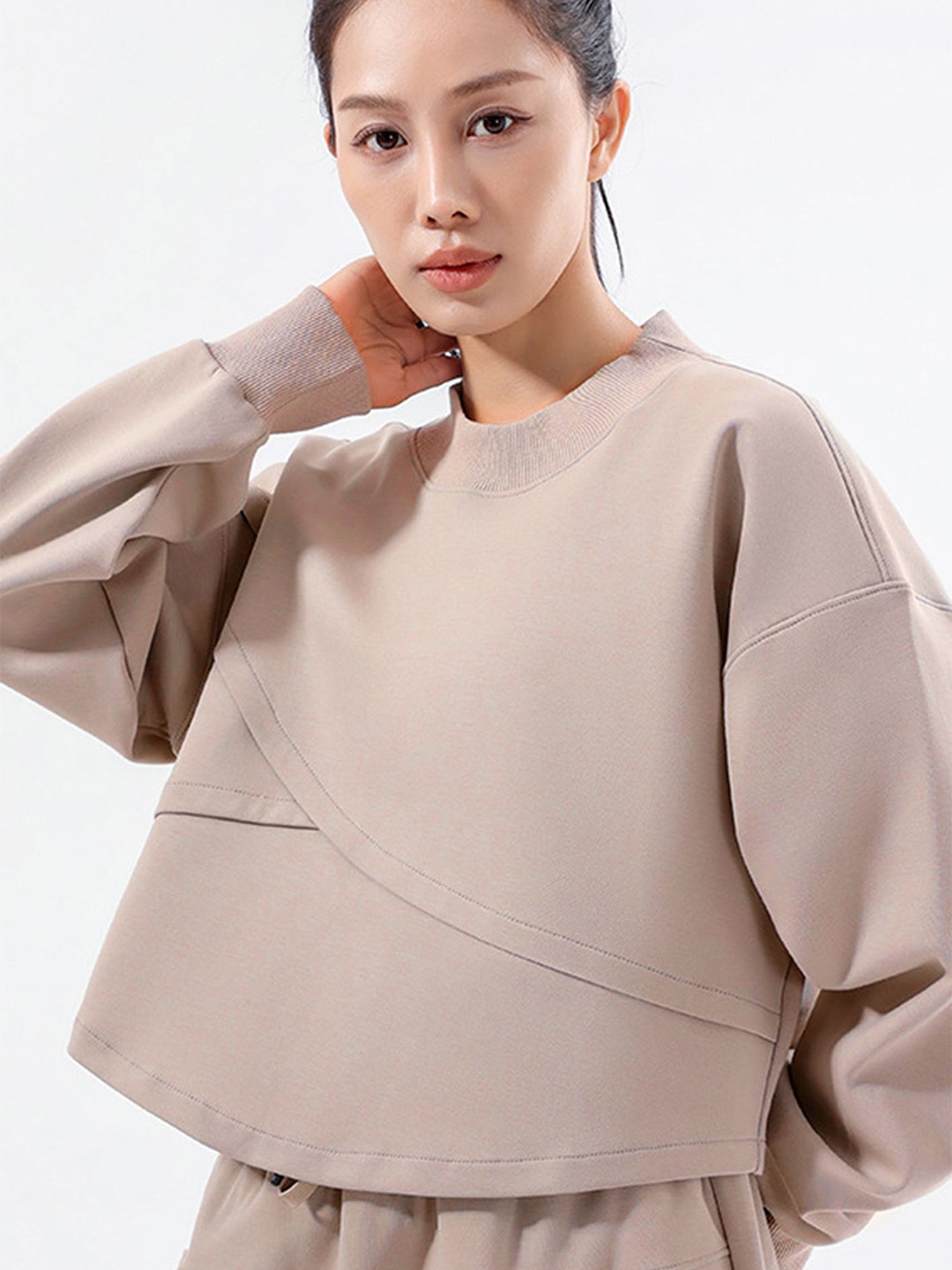 

LULU & SKY Women Round Neck Cotton Sweatshirt, Beige