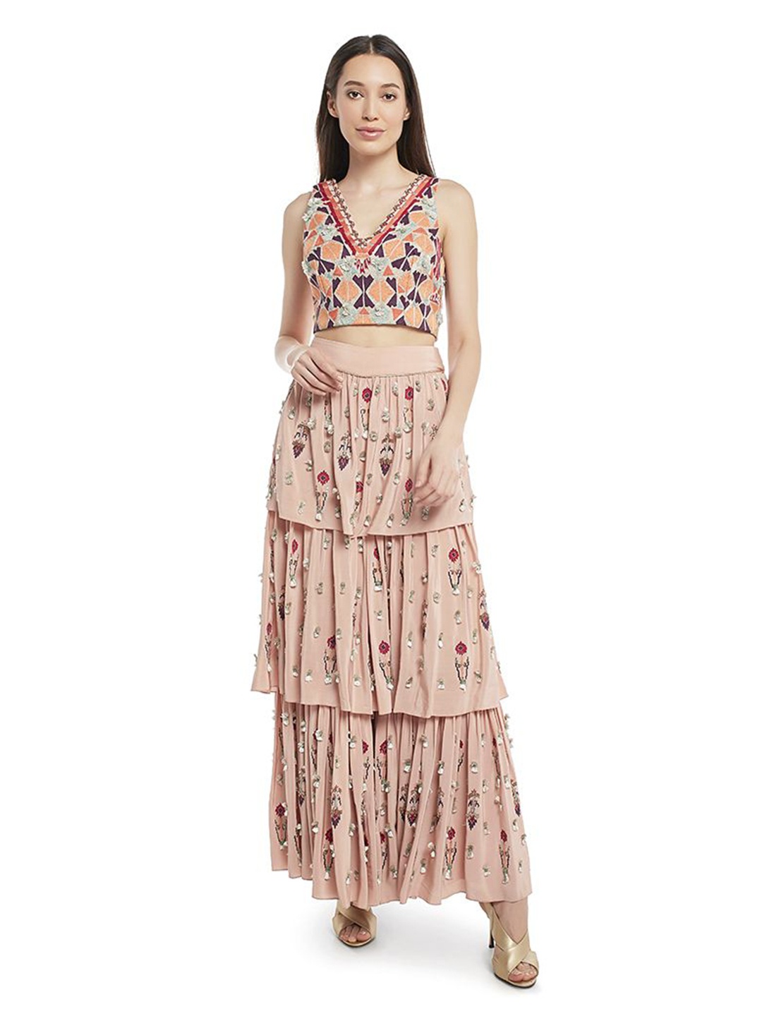 

Payal Singhal Embroidered Top & Saharara Co-Ords, Pink