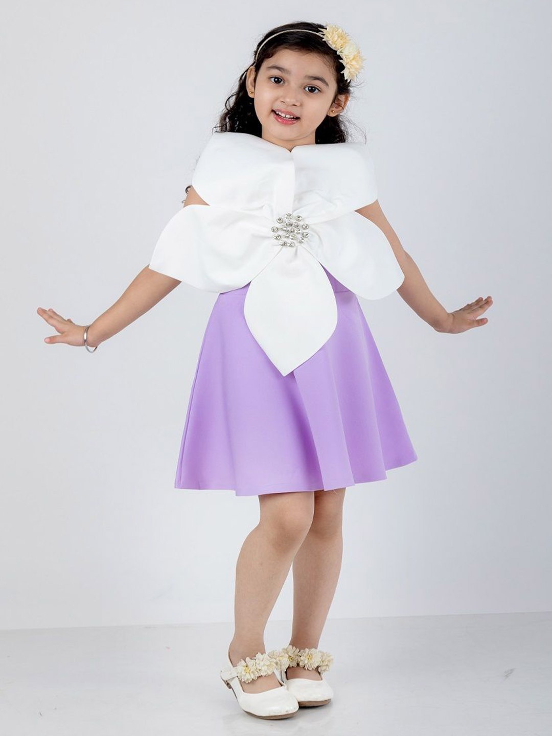 

THE LITTLE CELEBS Girls Embellished Crepe Fit & Flare Dress, Purple