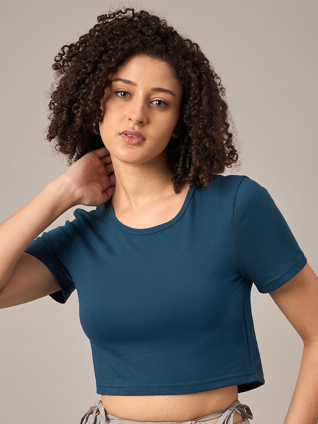 

The Roadster Lifestyle Co. Women Solid Round Neck Cotton T-shirt, Teal