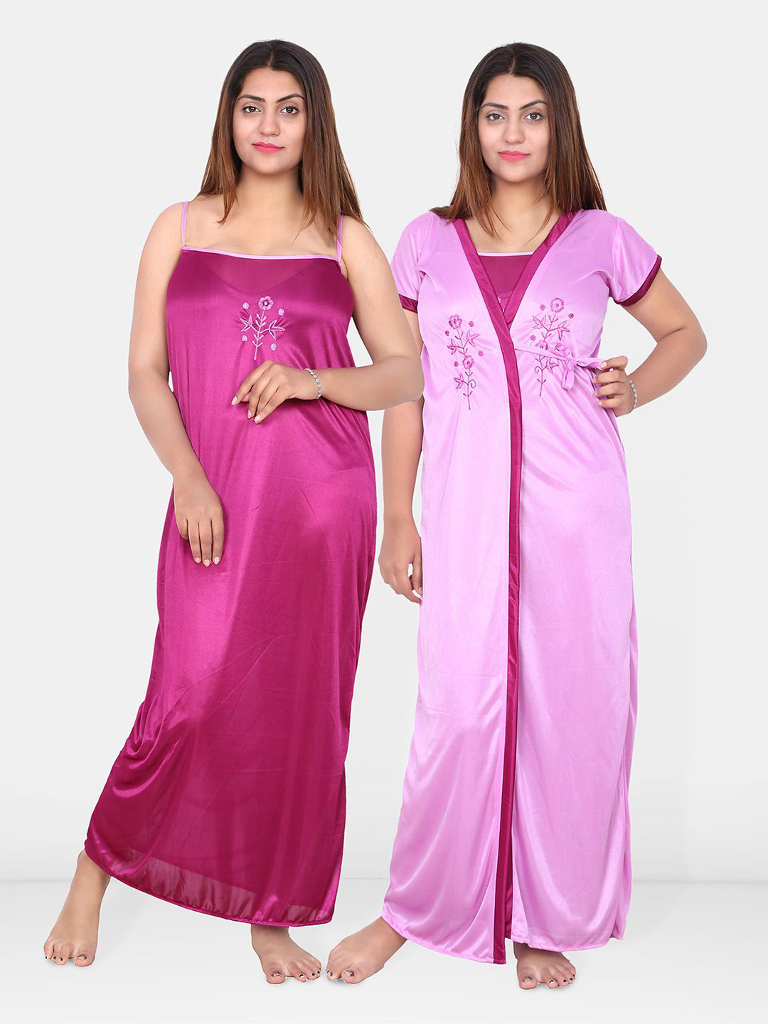 

Be You Set of 2 Embroidered Maxi Wrap Nightdress, Pink