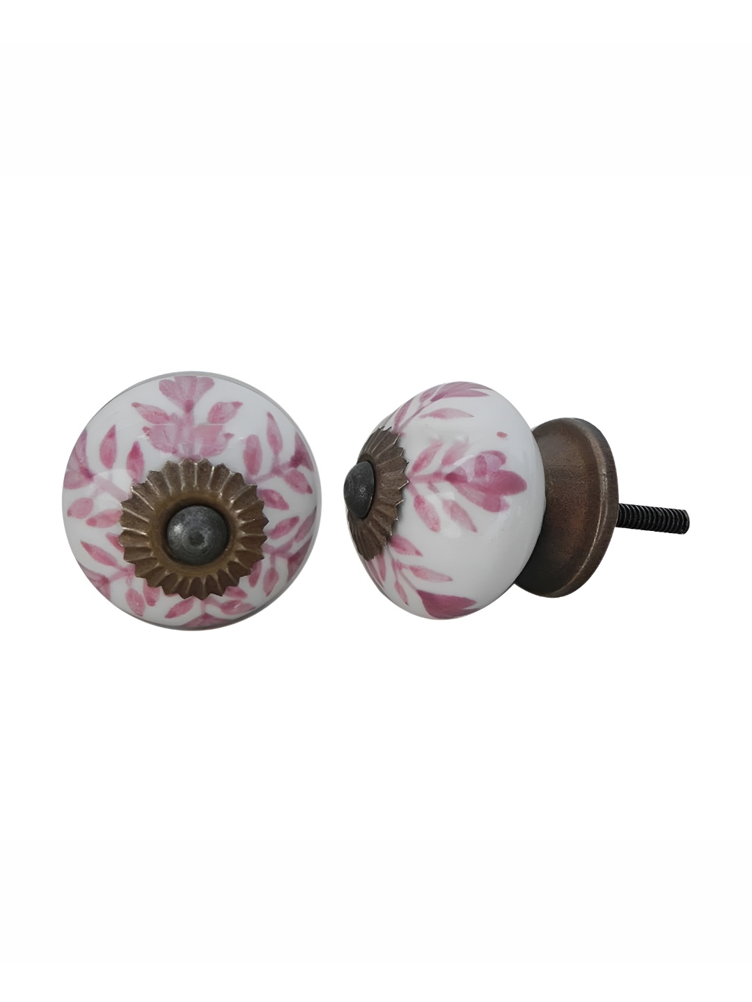 

Indianshelf Pink 4 Pieces Flower Printed Ceramic Drawer Knobs