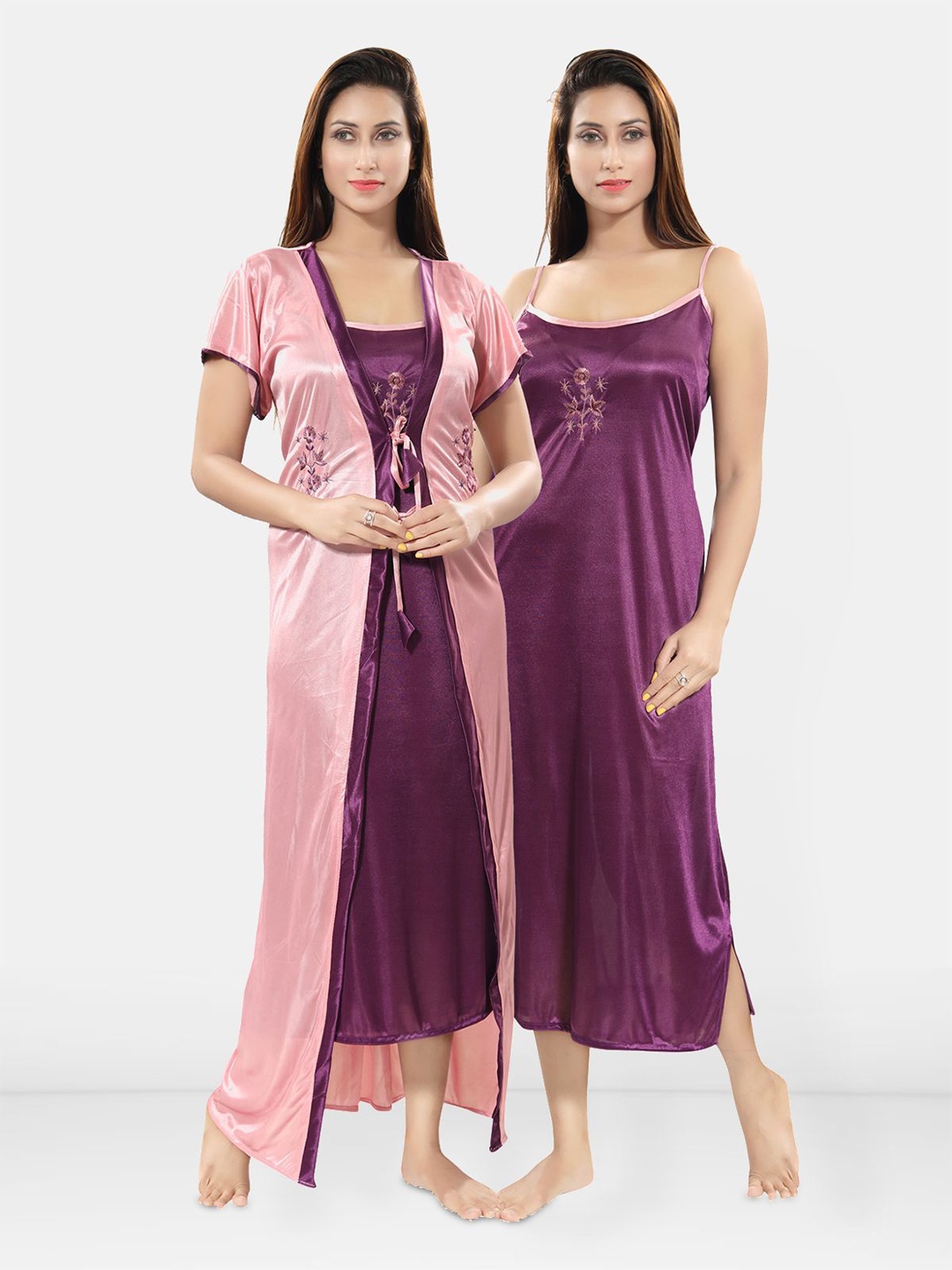 

Be You Embroidered Satin Maxi Nightdress With Robe, Mauve
