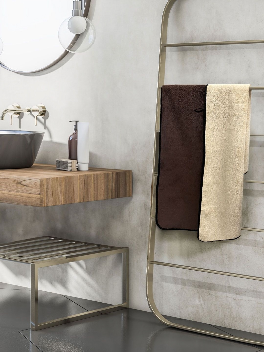 

Myntra Elegant Homes Coffee Brown & Beige Microfiber 650 GSM Bath Towel