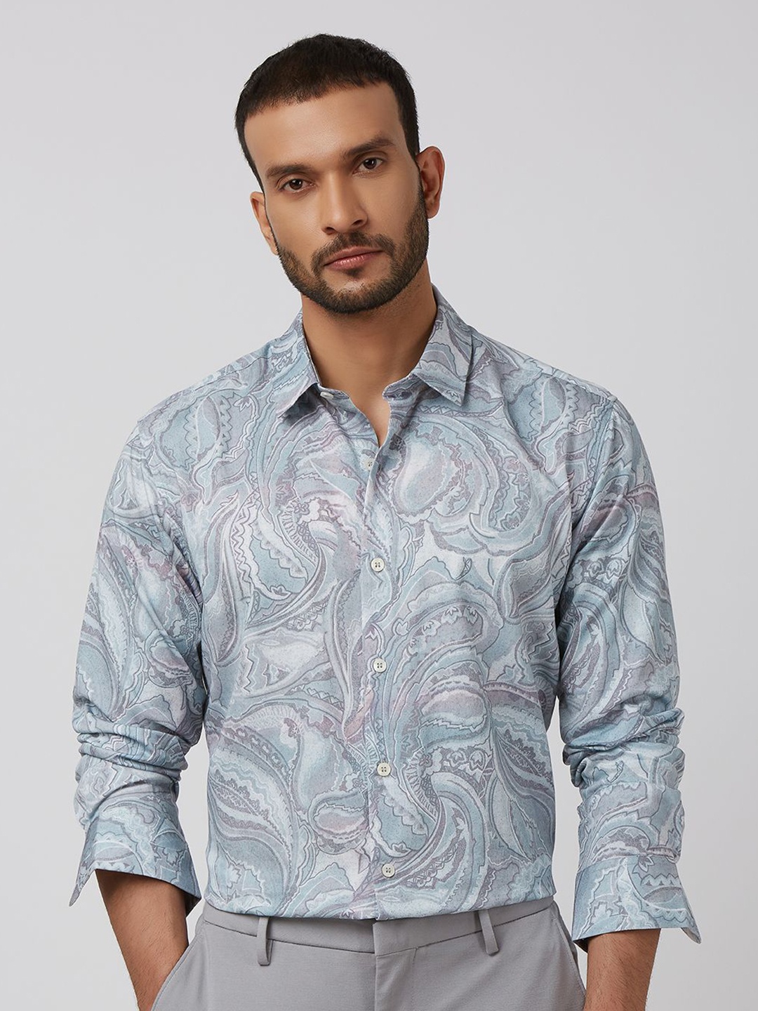 

Mufti Men Spread Collar Cotton Slim Fit Casual Shirt, Blue