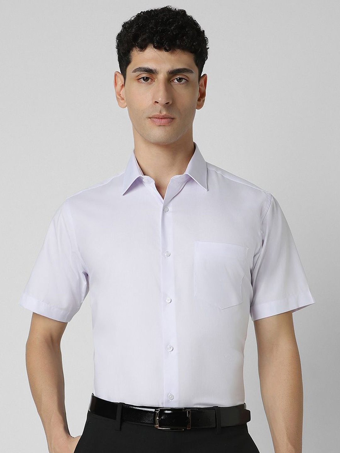 

Van Heusen Men Spread Collar Solid Cotton Formal Shirt, Purple