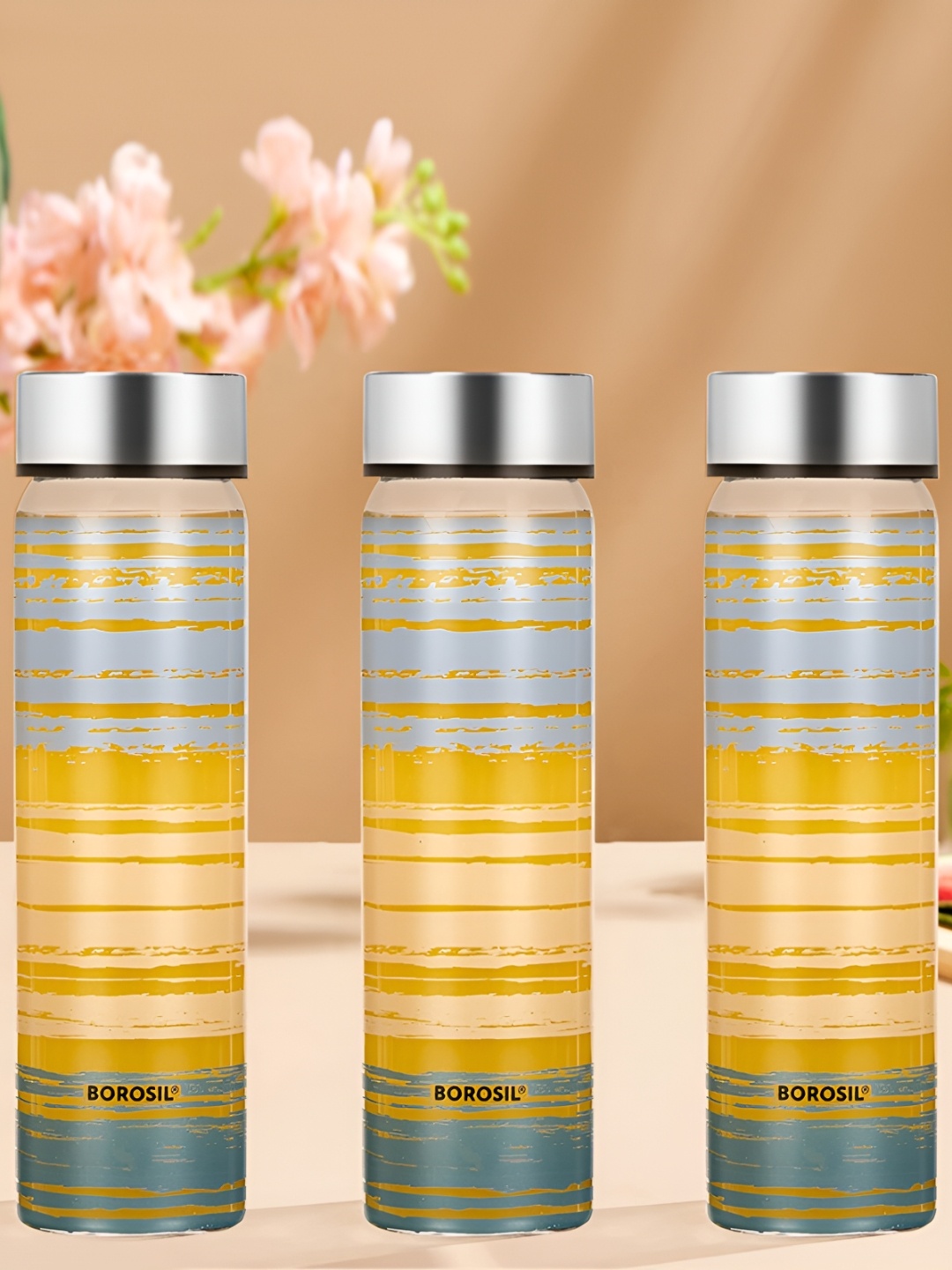 

BOROSIL Artisan Series Glance Transparent 3 Pieces Glasses Printed Water Bottles 550 ml