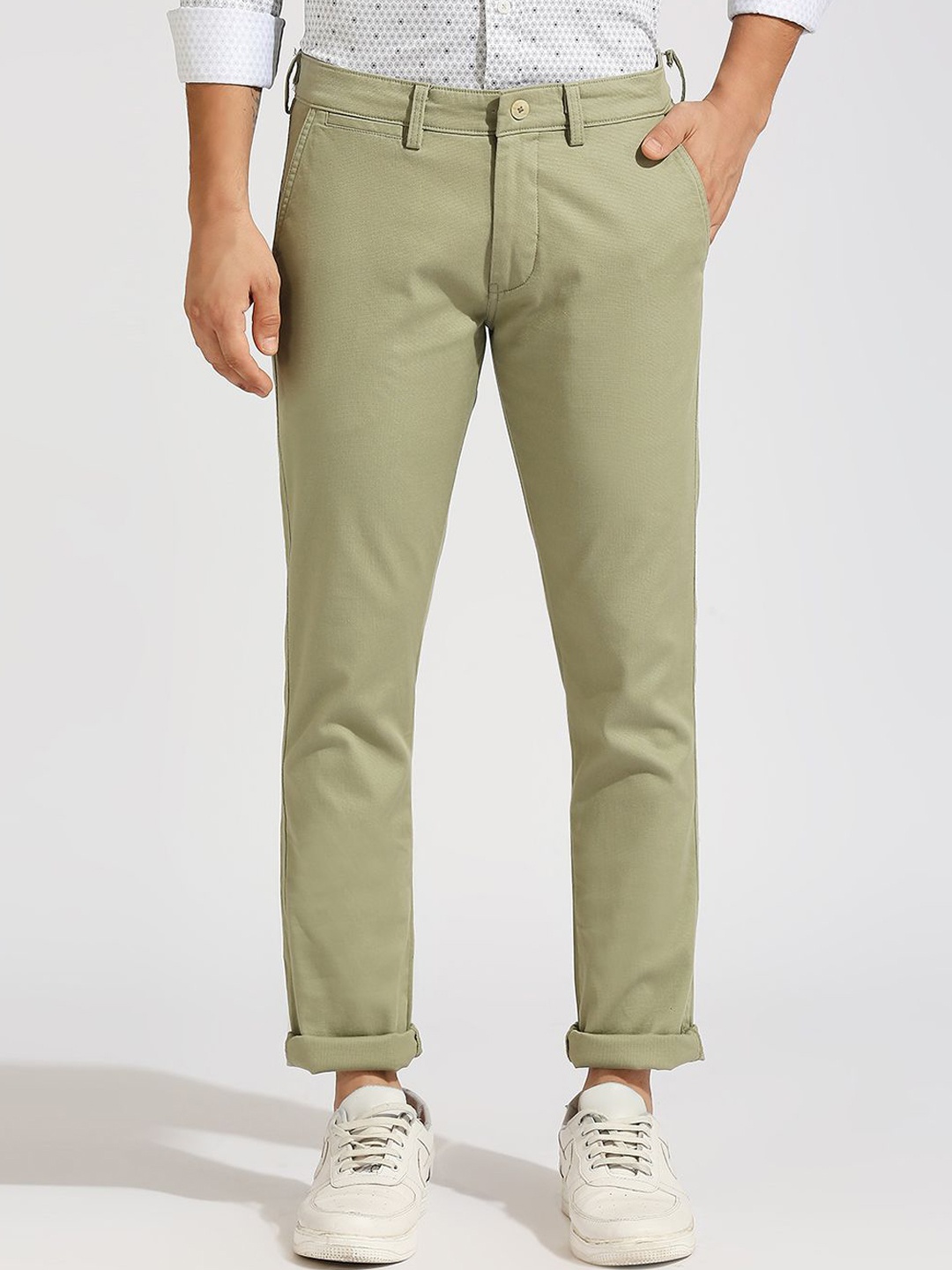 

Klub Fox Men Slim Fit Chinos Trousers, Olive