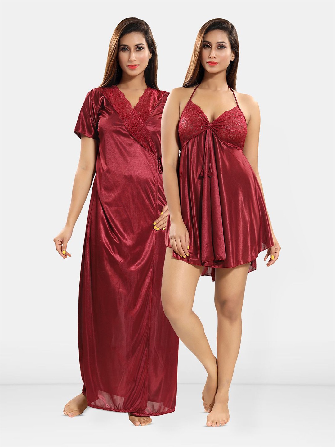 

Be You Women 2 pieces Maxi Wrap Nightdress, Maroon