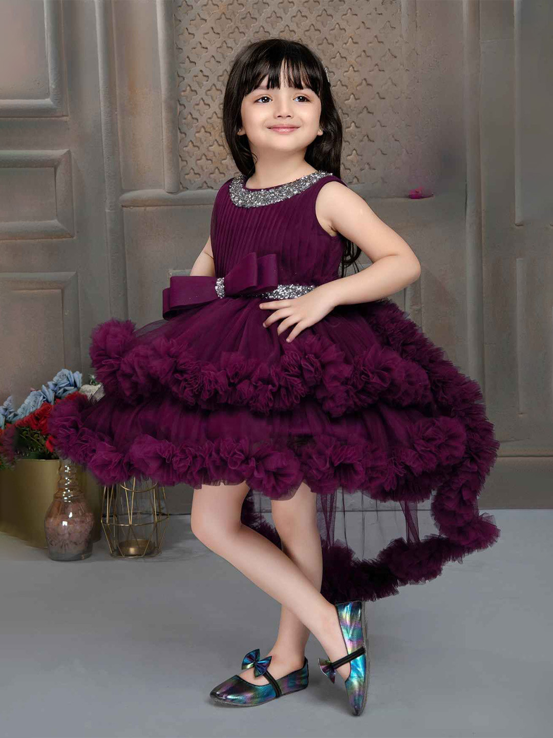 

Lagorii Girls Net Fit and Flare Dress, Purple