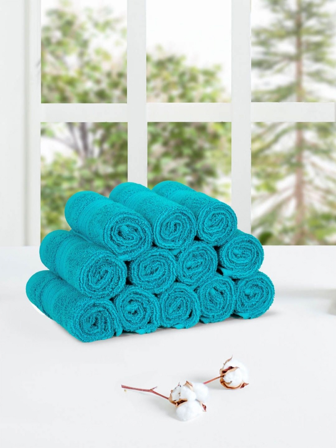 

MYTRIDENT Teal Blue 12 Pieces Cotton 500 GSM Face Towels