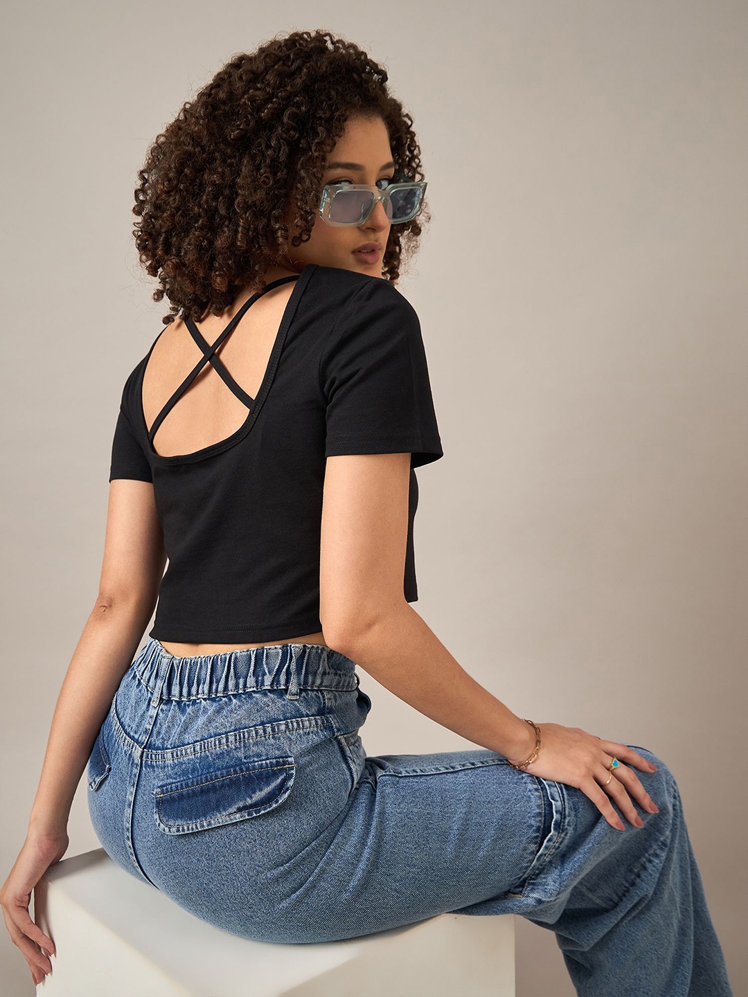 

The Roadster Lifestyle Co Cotton Crop T-Shirt, Black