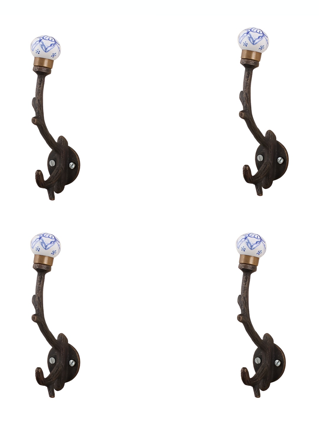 

Indianshelf Blue & White 4 Pieces Floral Printed Hooks