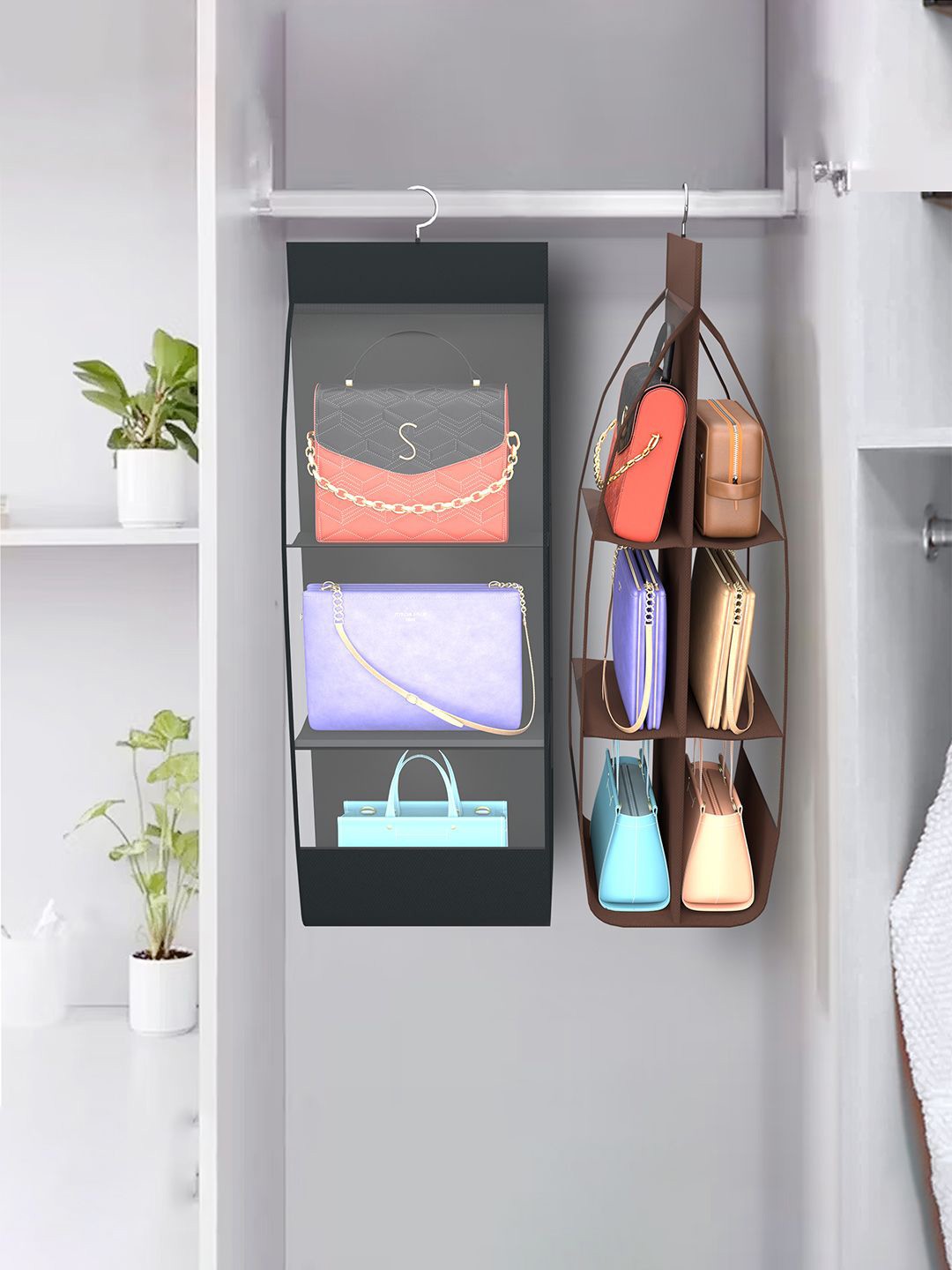 

Kuber Industries Black & Brown 2 Pieces Multi-Utility Hanging Organizer