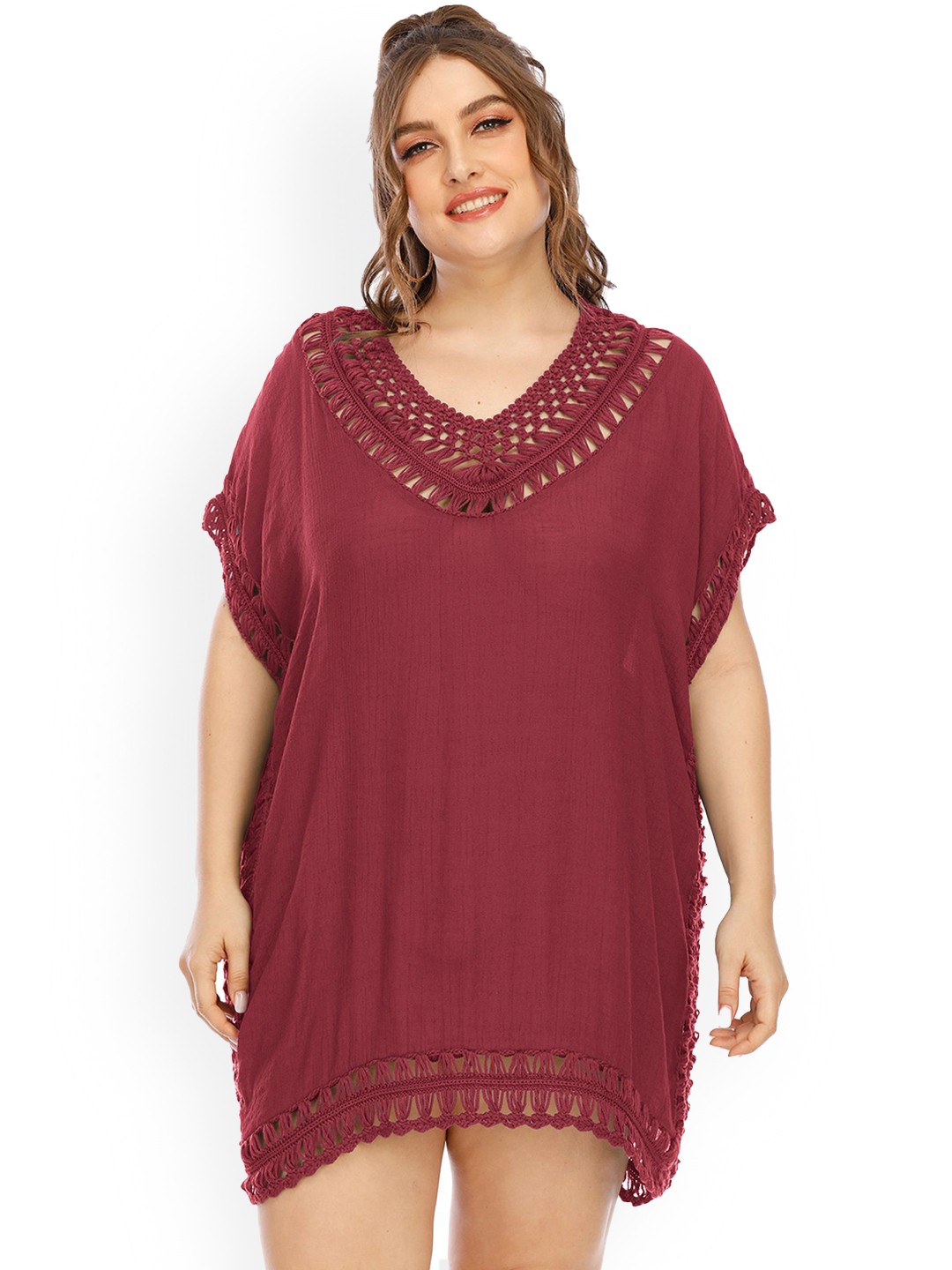 

LULU & SKY Mini-Length Swimwear Cover Up Top, Red