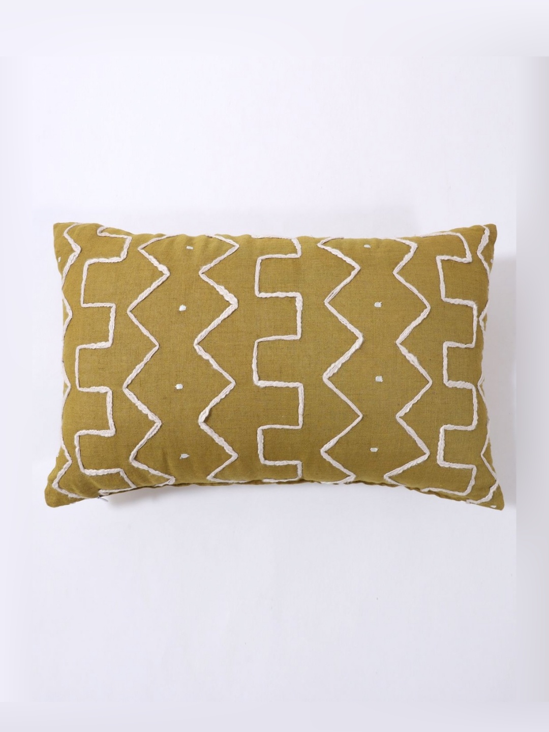 

Art Avenue Lumbar Yellow & White Geometric Embroidered Rectangle Cotton Cushion Cover