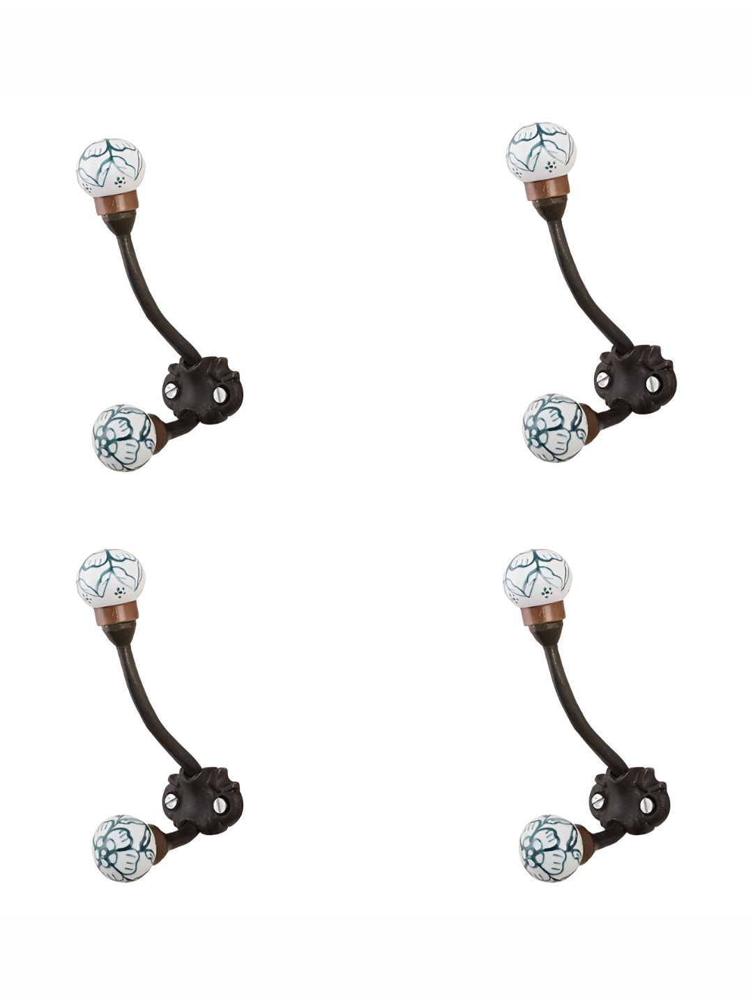 

Indianshelf White & Blue 4 Pieces Printed Wall Hooks
