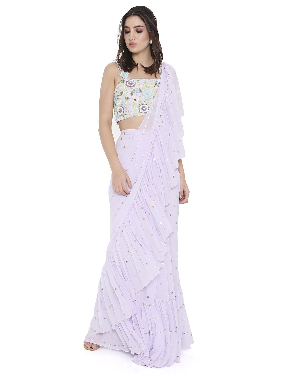 

Payal Singhal Embellished Ruffles Saree, Lavender