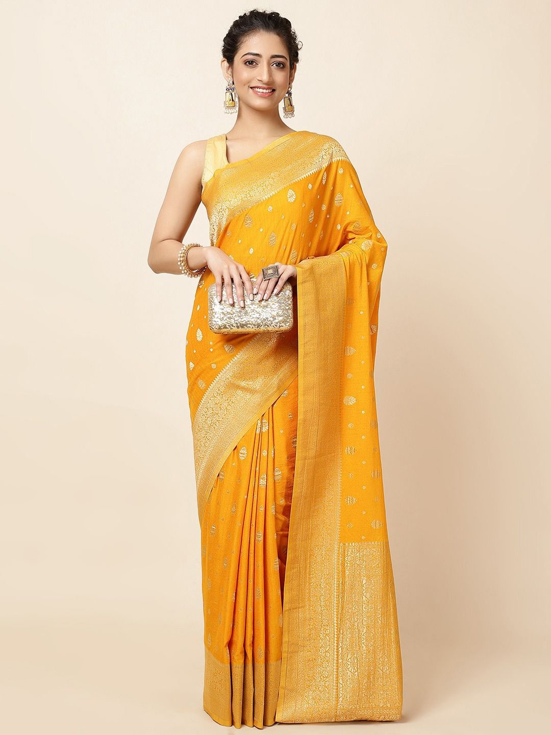 

Meena Bazaar Woven Design Zari Poly Georgette Saree, Yellow