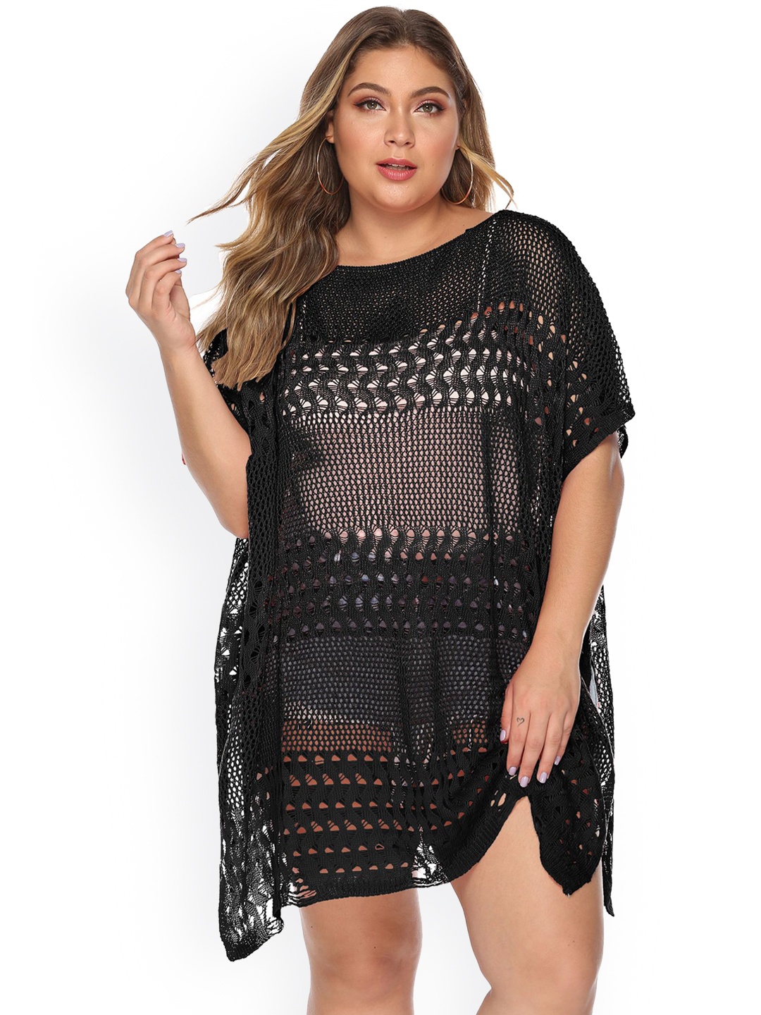 

LULU & SKY Boat Neck Plus Size Cover-up, Black