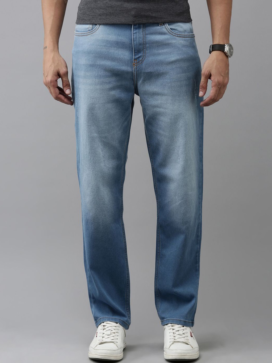 

Harvard Men Mid-Rise Flat-Front Straight Fit Heavy Fade Stretchable Jeans, Blue